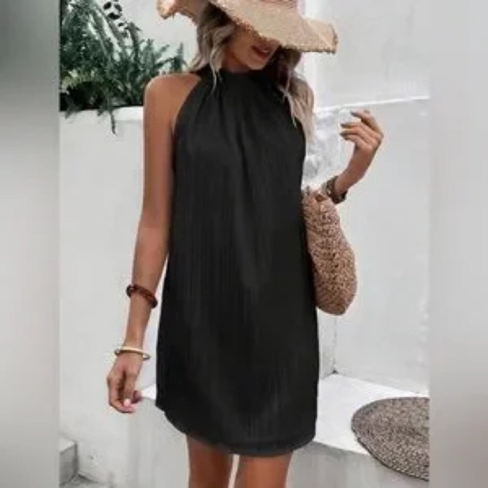 Chic Black Halter Mini Dress